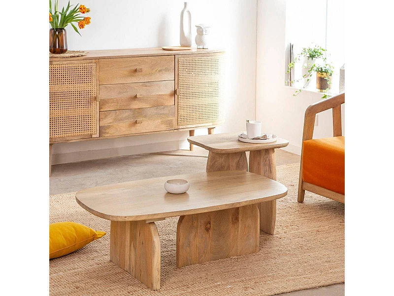 Set de 2 tables basses en bois de manguier Tom