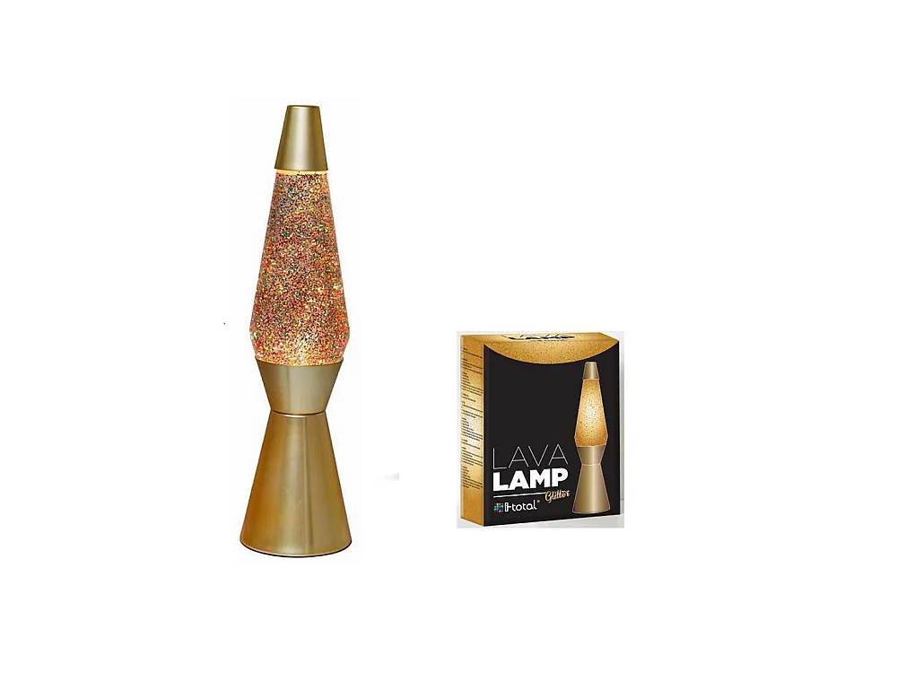 Lampe lave Gold glitter 40 cm or en acier et en verre