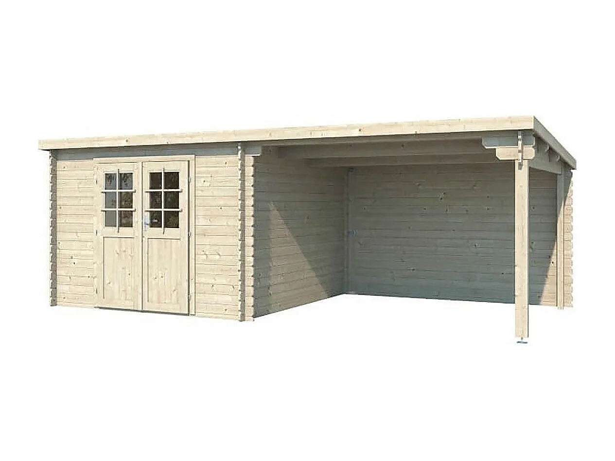 Abri de jardin toit plat avec auvent en bois 2,98 x 5,96 m