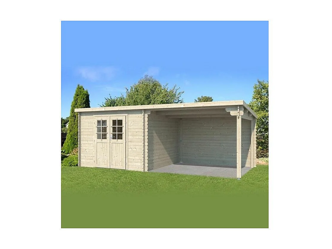 Abri de jardin toit plat avec auvent en bois 2,98 x 5,96 m