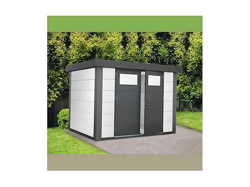 Abri de jardin moderne en acier porte double 5,6 m² Eleganto 2721 Blanc, Anthracite