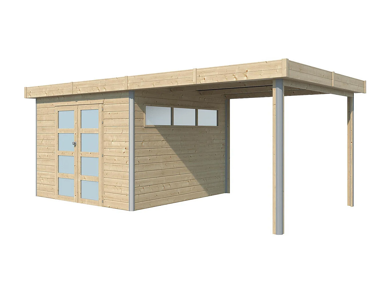 Chalet en bois profil aluminium contemporain avec extension 16.80 m² Avec plancher