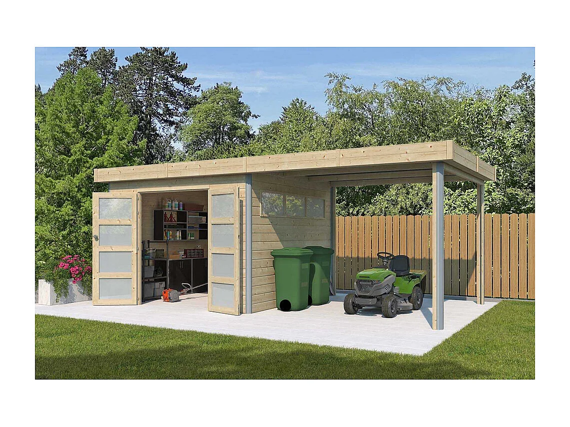 Chalet en bois profil aluminium contemporain avec extension 16.80 m² Avec plancher