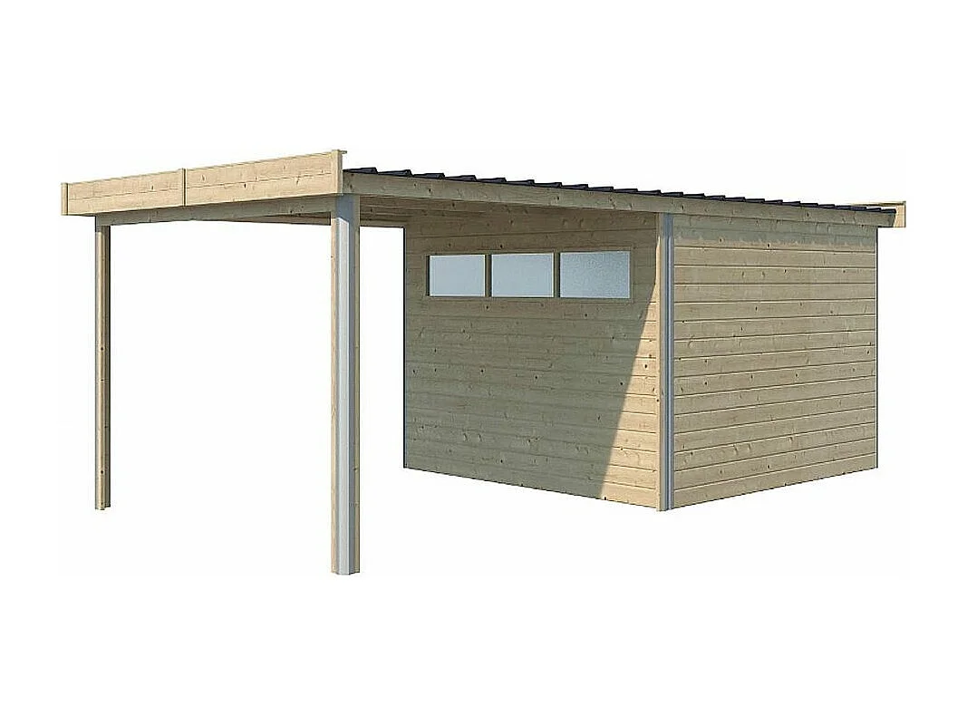 Chalet en bois profil aluminium contemporain avec extension 16.80 m² Avec plancher