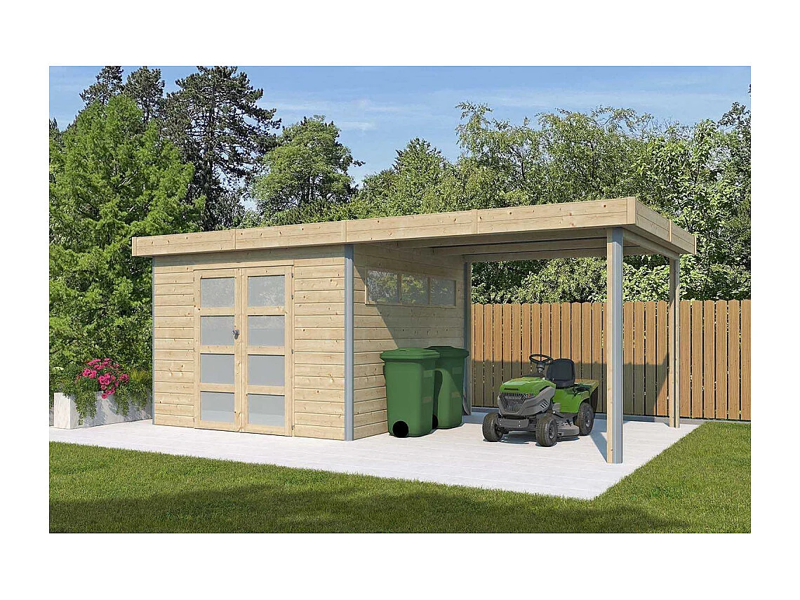 Chalet en bois profil aluminium contemporain avec extension 16.80 m² Avec plancher