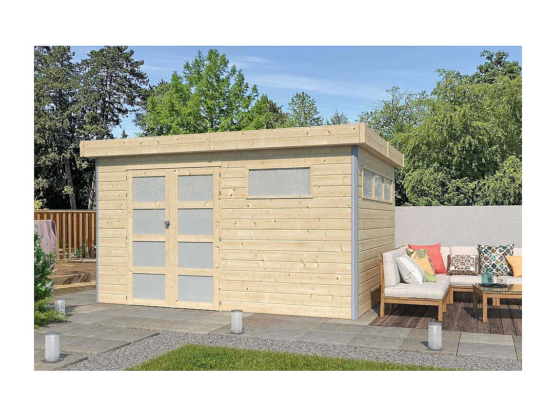 Chalet en bois profil aluminium contemporain 14.82 m² Sans option
