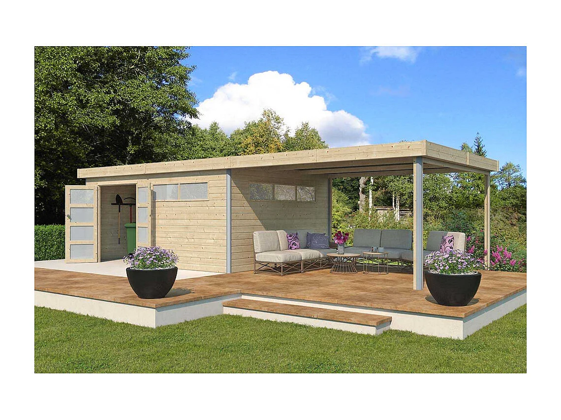 Chalet en bois profil aluminium contemporain avec extension 34 m² Sans option