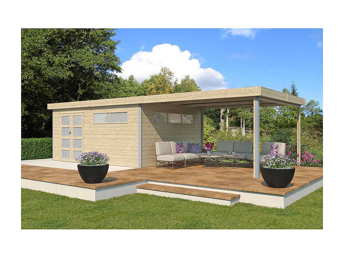 Chalet en bois profil aluminium contemporain avec extension 34 m² Sans option