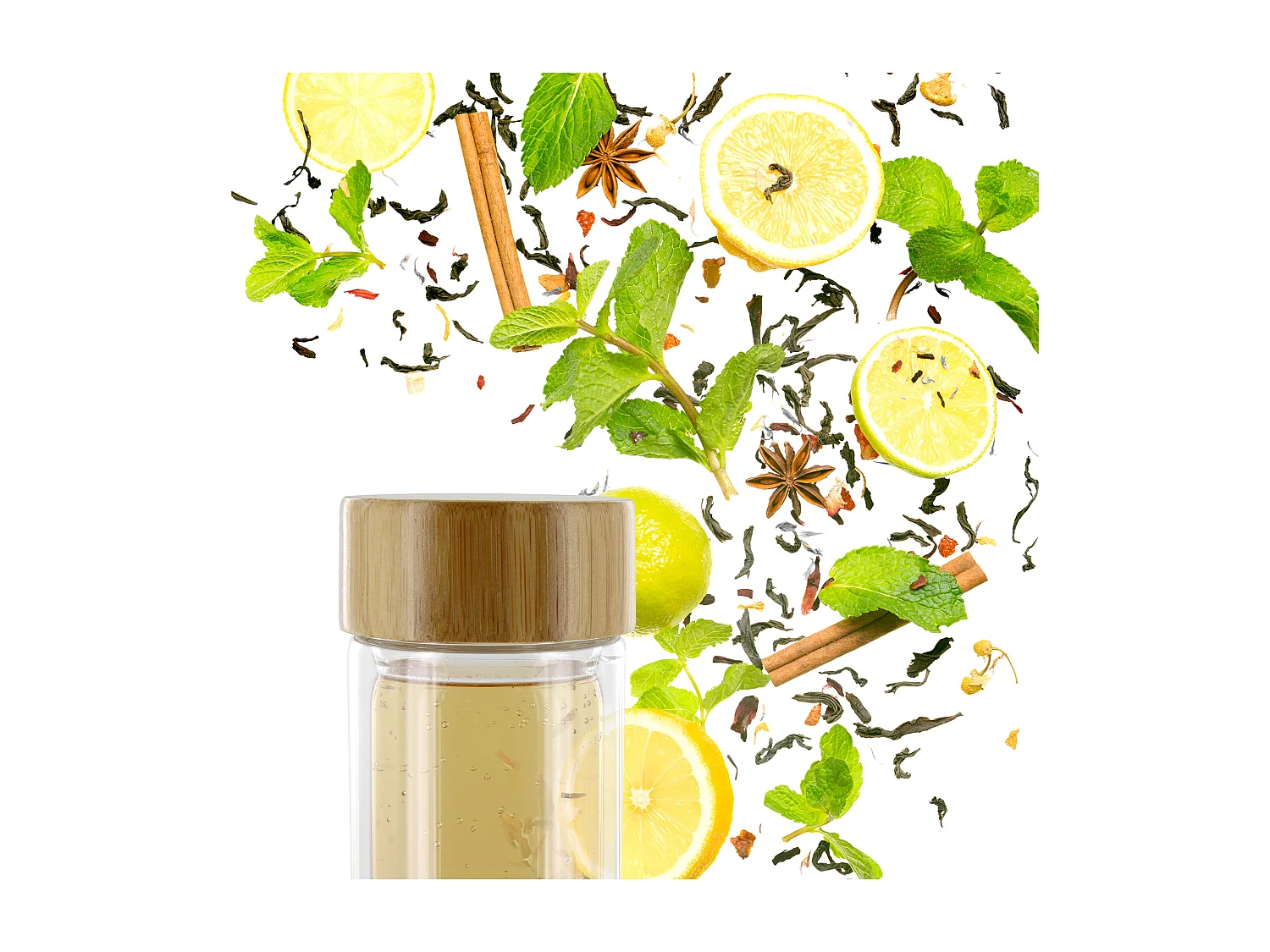 Botella de transporte de vidrio de doble pared con infusor de té