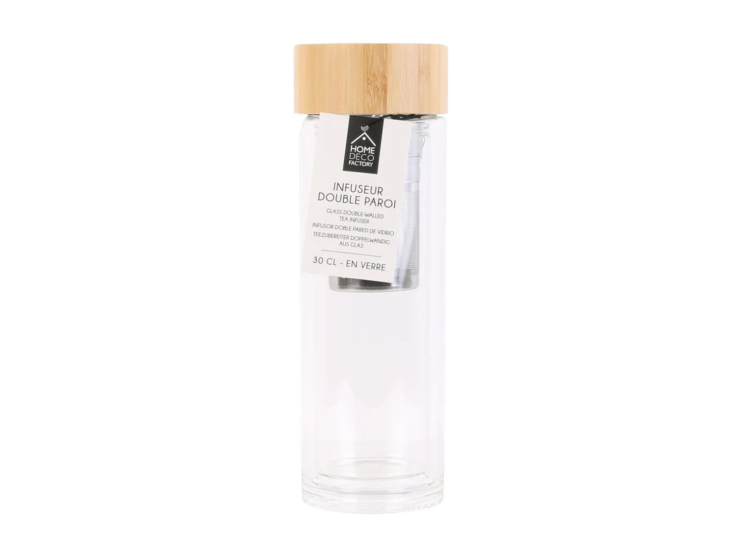 Botella de transporte de vidrio de doble pared con infusor de té