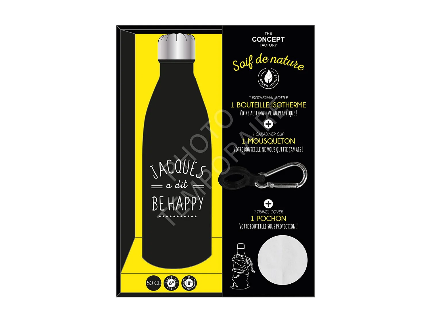 Bouteille Isotherme Jacques A Dit Coffret 50cl Noir, Blanc