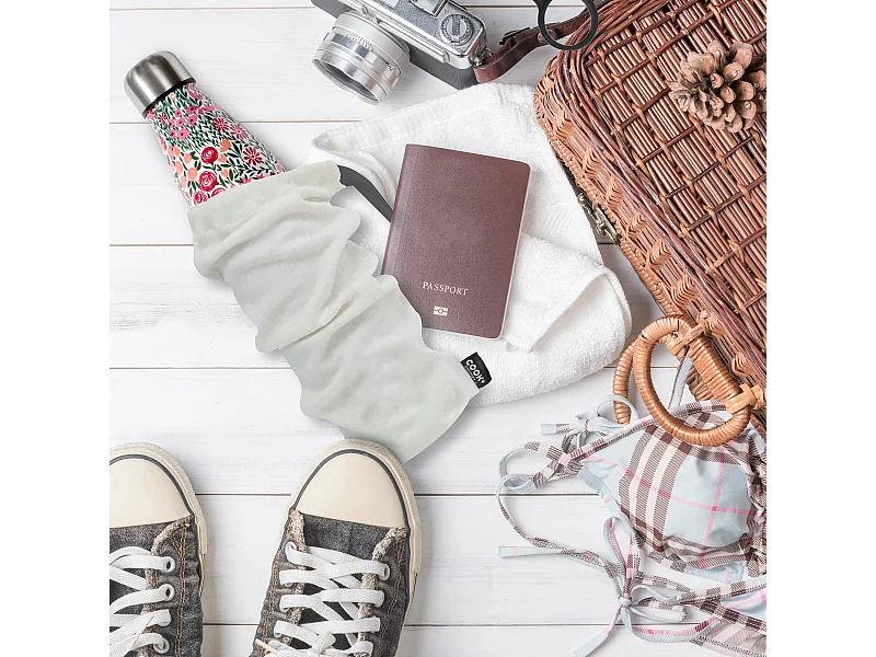 Thermoflasche 50 Zentiliter mit Blumen Motiven und Karabinerhaken