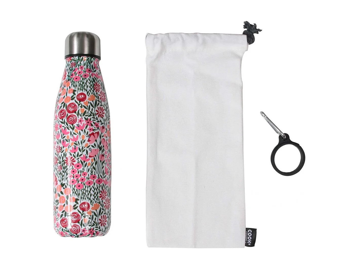 Thermoflasche 50 Zentiliter mit Blumen Motiven und Karabinerhaken