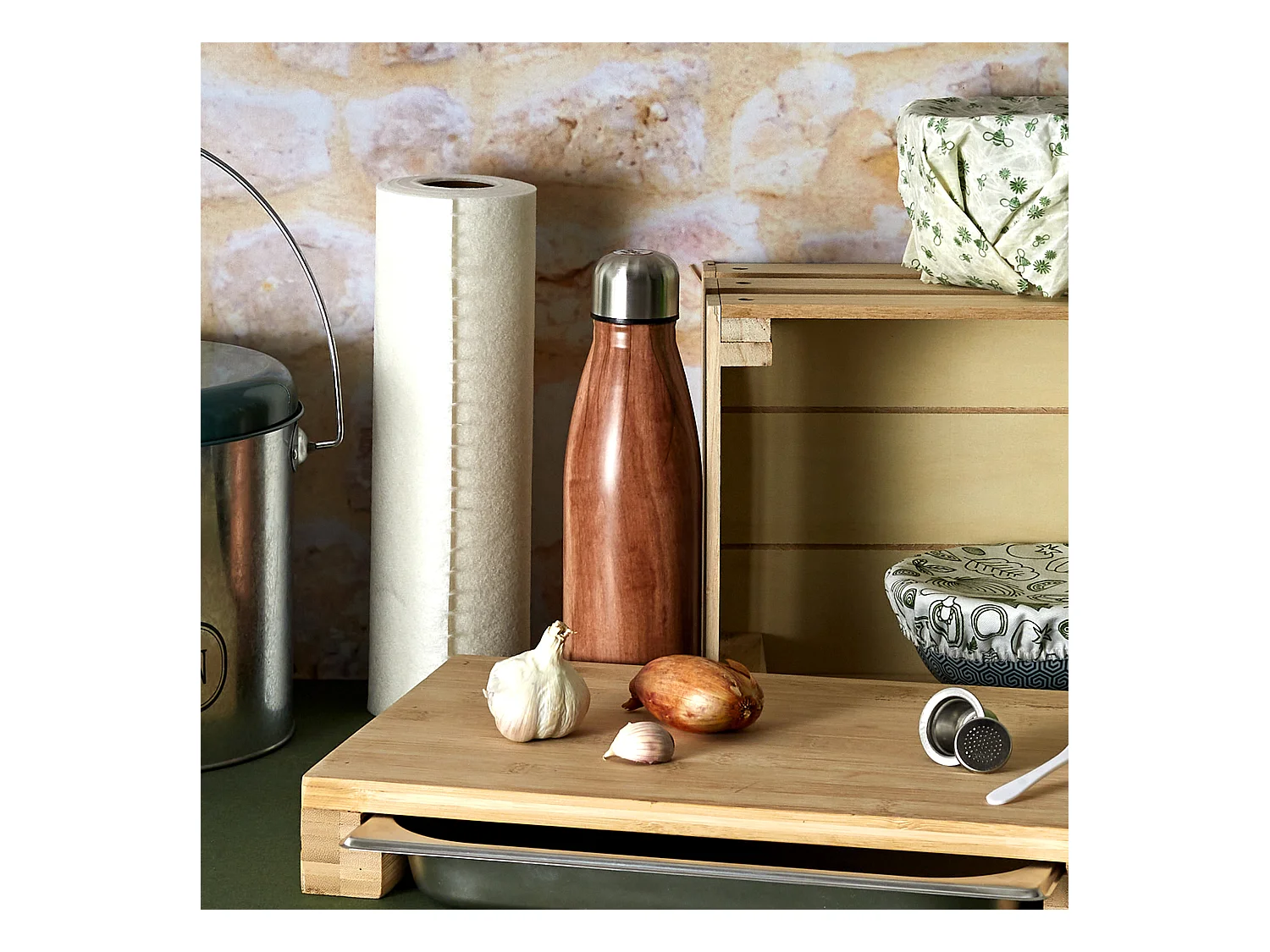 Coffret Bouteille Isotherme Effet Bois 50cl Marron