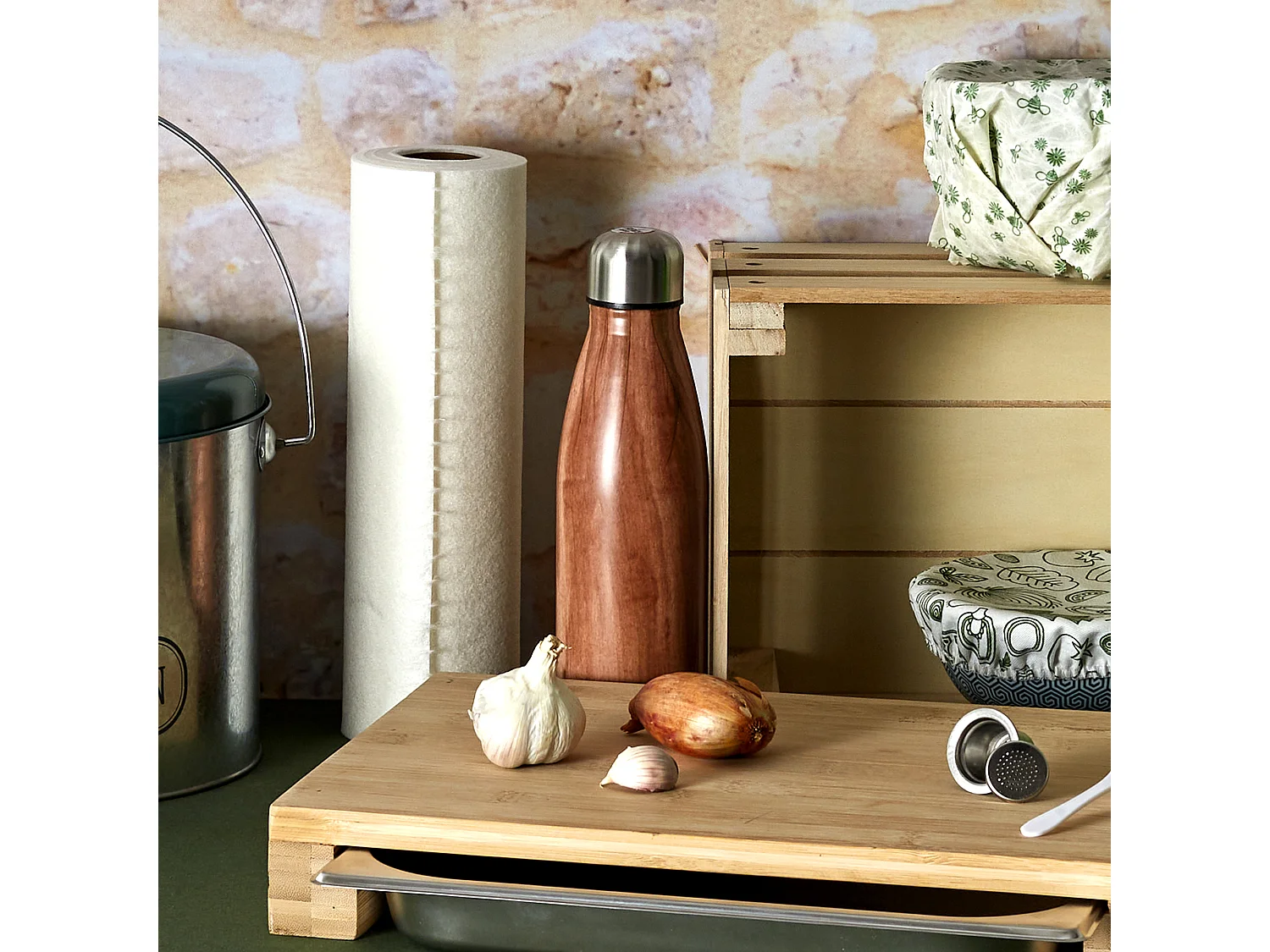 Coffret Bouteille Isotherme Effet Bois 50cl Marron