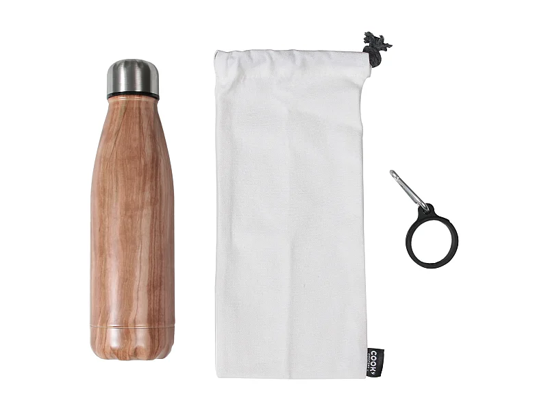 Coffret Bouteille Isotherme Effet Bois 50cl Marron