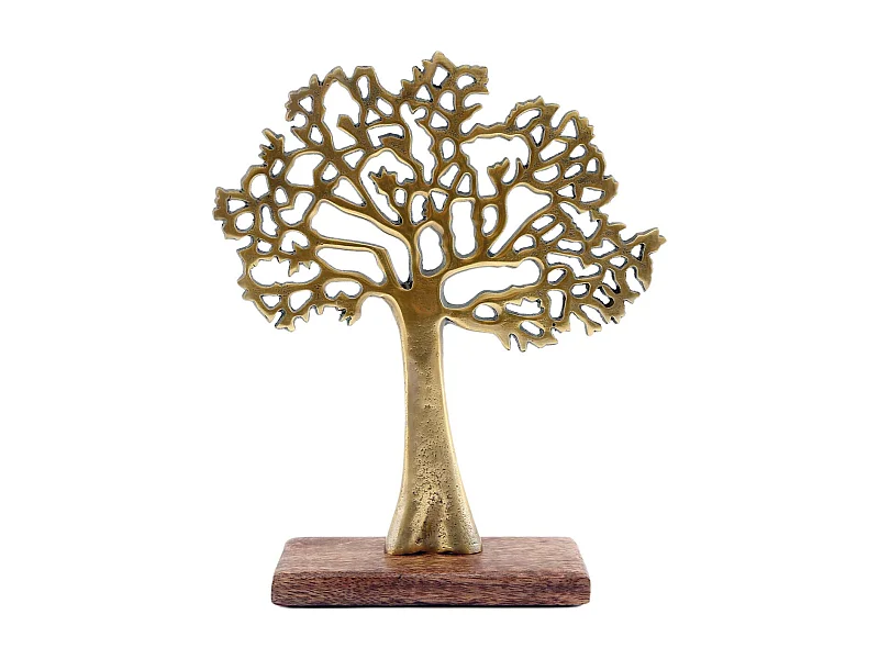 Árbol decorativo de aluminio dorado y madera de mango Árbol de la vida Tamaño 1
