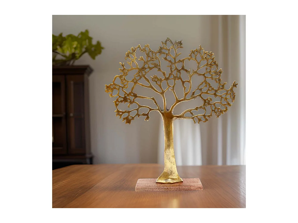 Arbre décoratif en aluminium doré et bois de manguier Arbre de vie Taille 3