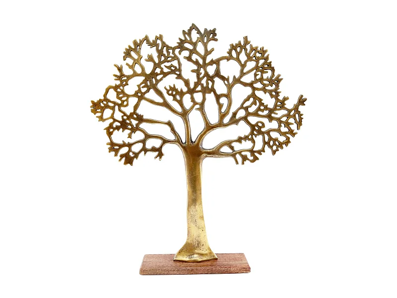 Arbre décoratif en aluminium doré et bois de manguier Arbre de vie Taille 3
