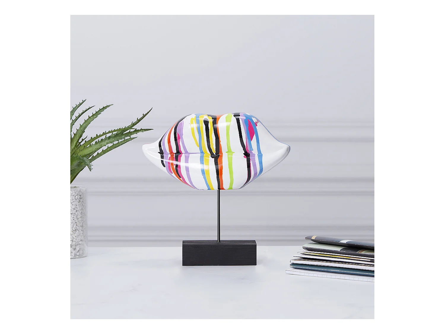 Deco A Poser Bouche Multicolore H20cm Blanc, Multicolore