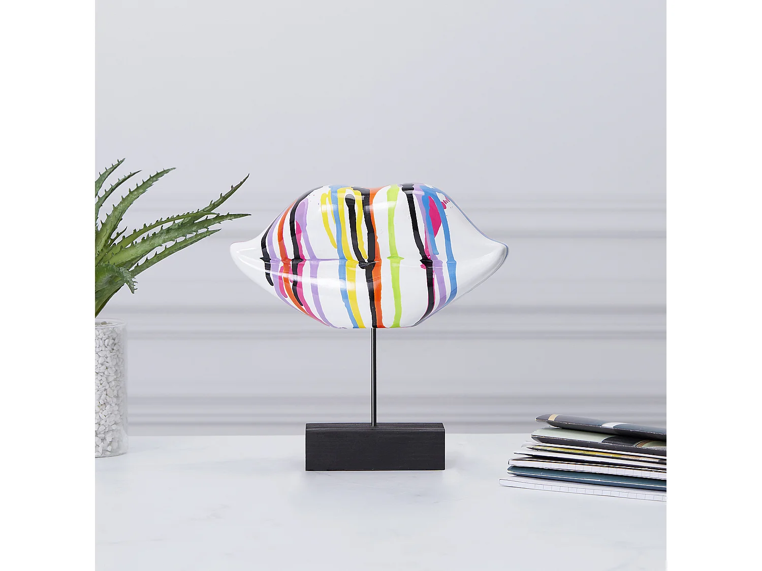 Deco A Poser Bouche Multicolore H20cm Blanc, Multicolore