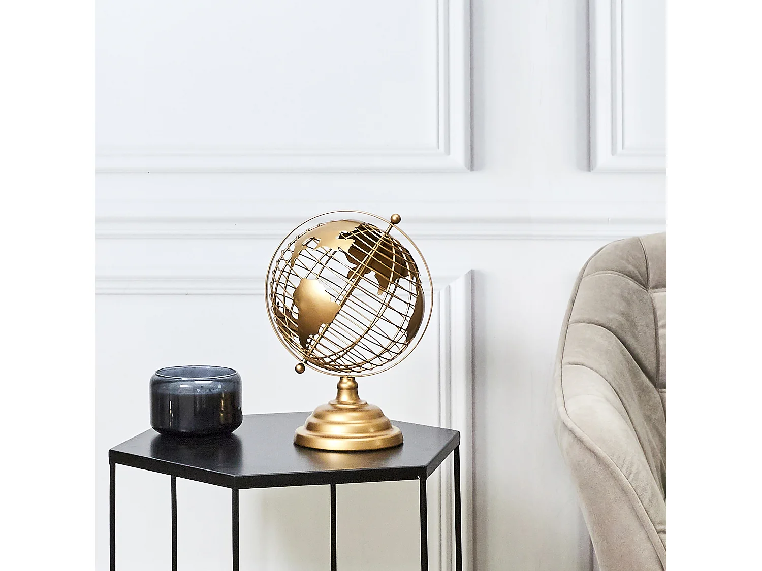 Globe Terrestre Metal Dore Or