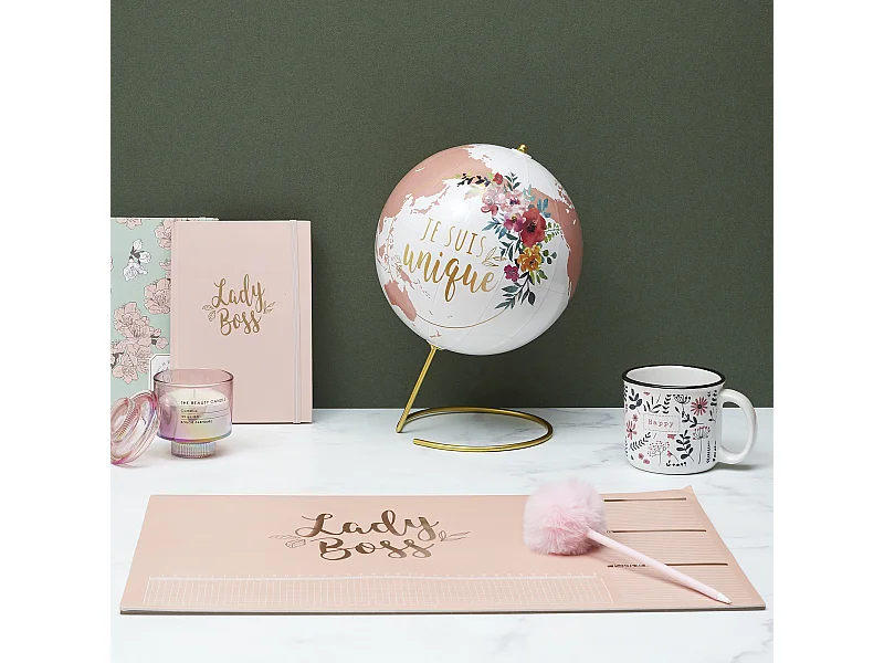 Globe Terrestre Deco Girly Blanc, Rose, Or