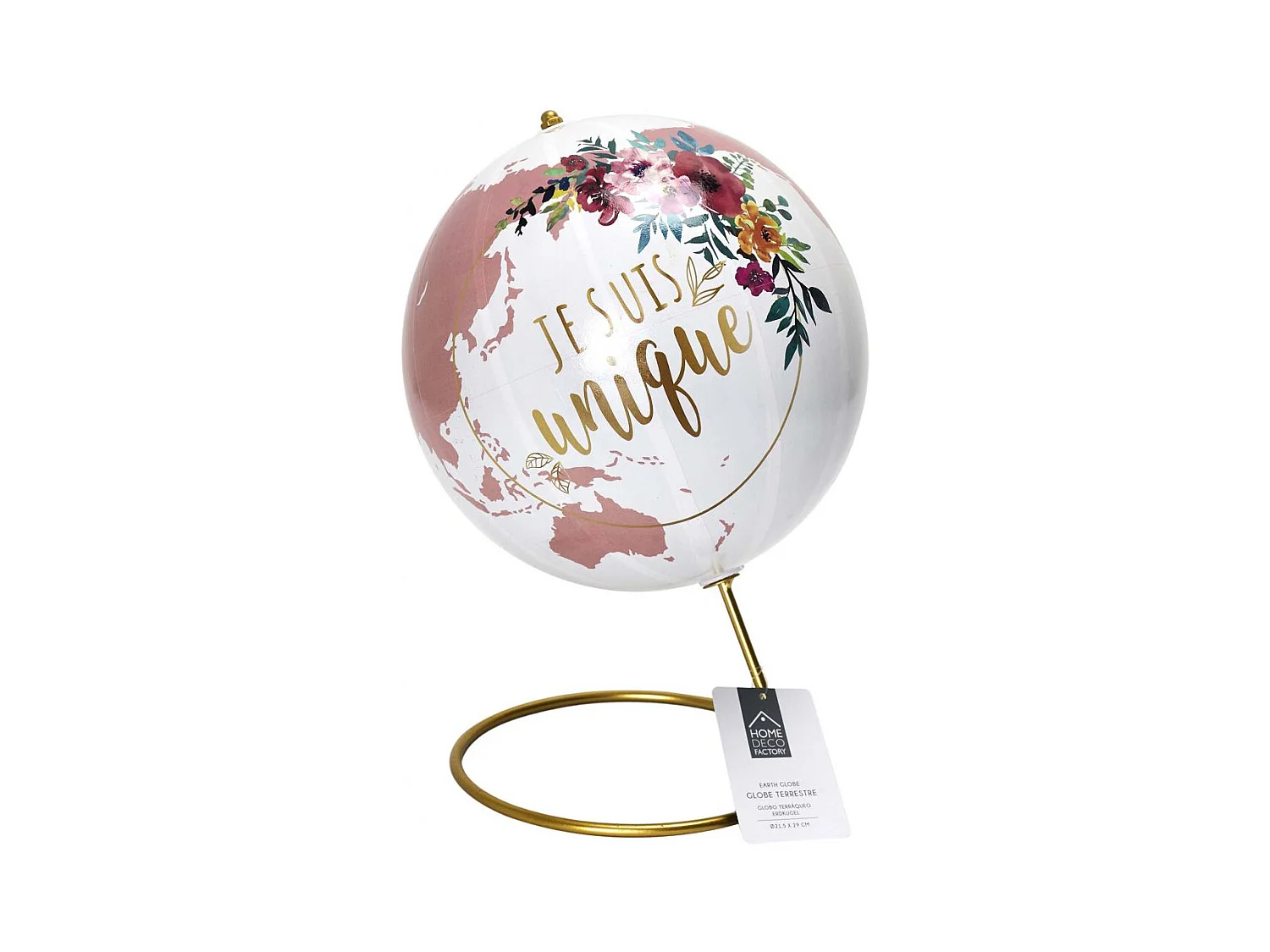 Globe Terrestre Deco Girly Blanc, Rose, Or