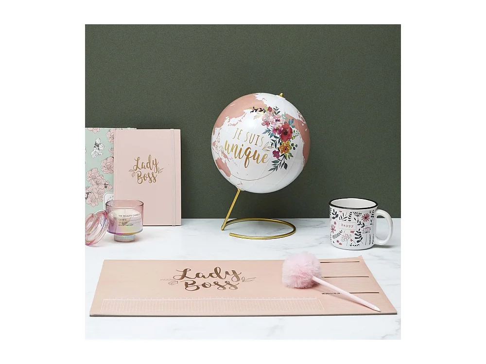 Globe Terrestre Deco Girly Blanc, Rose, Or