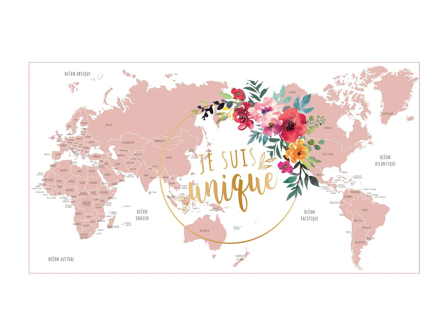 Globe Terrestre Deco Girly Blanc, Rose, Or