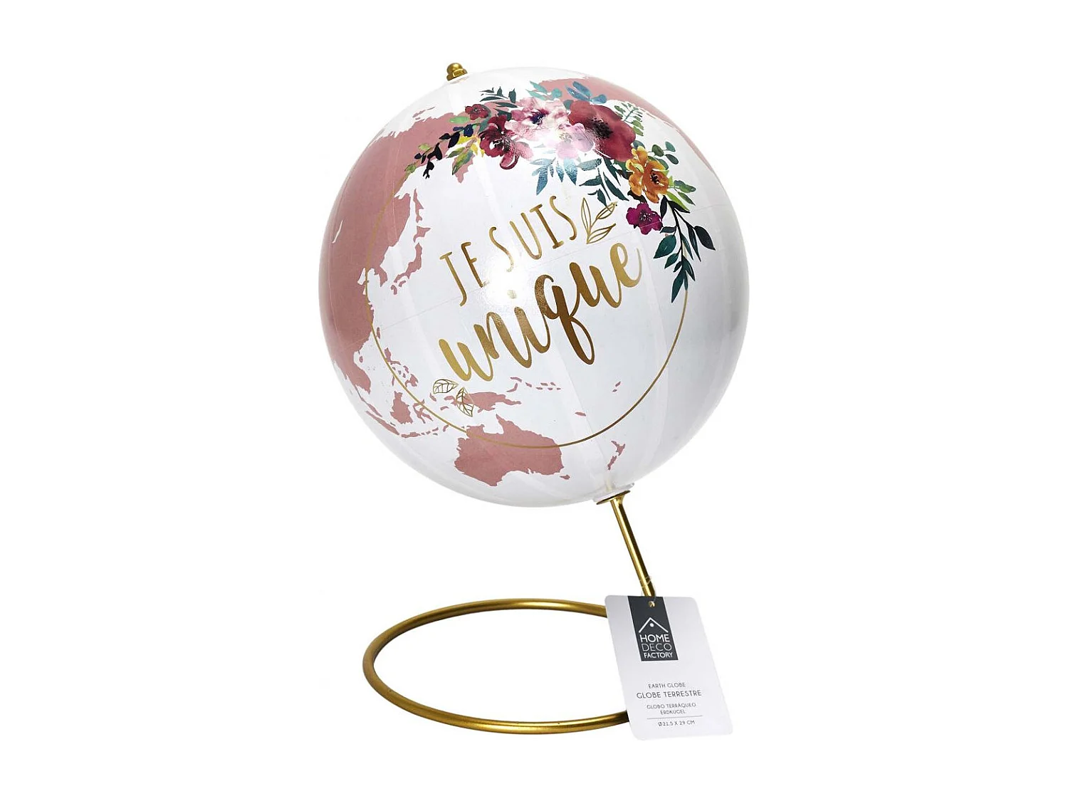 Globe Terrestre Deco Girly Blanc, Rose, Or
