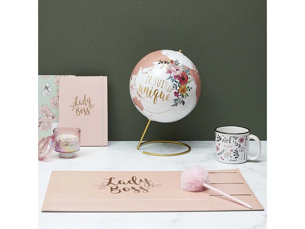 Globe Terrestre Deco Girly Blanc, Rose, Or