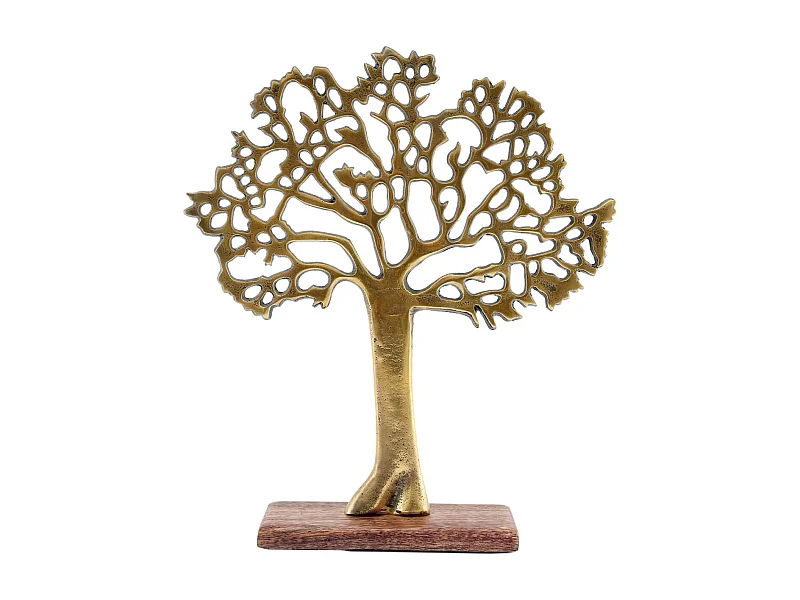 Baumfigur aus goldfarbenem Aluminium und Mangoholz "Arbre de vie"