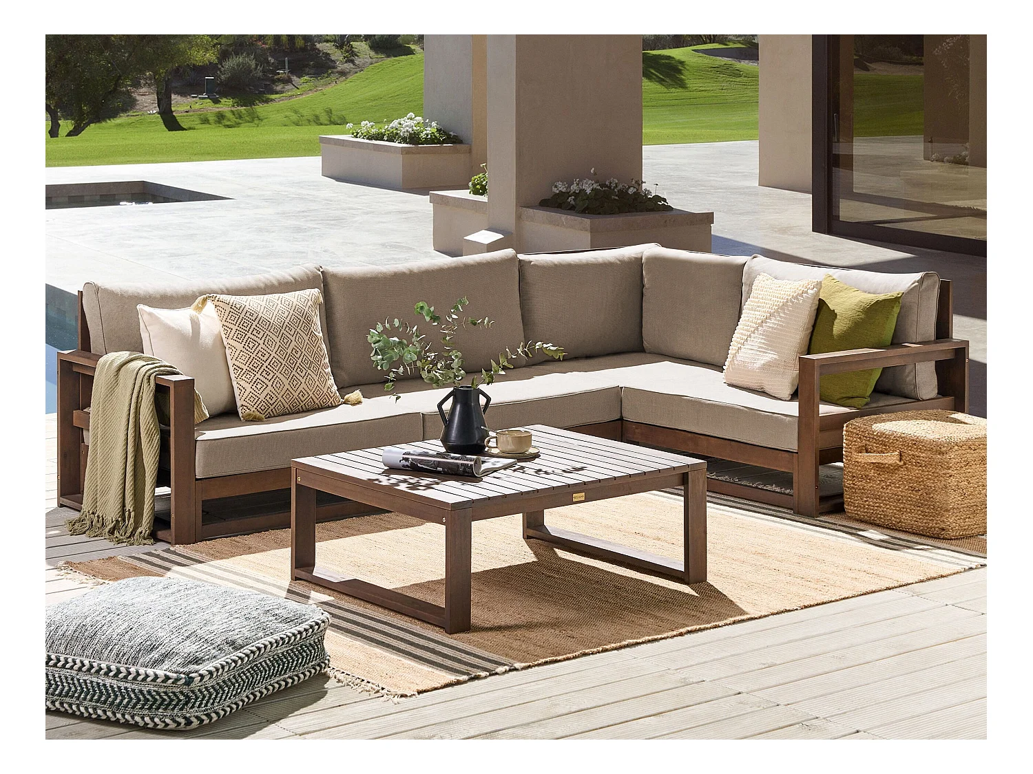 Ensemble de canapés d'angle de jardin 4 places TIMOR Côté droite Bois d'acacia certifié Marron foncé