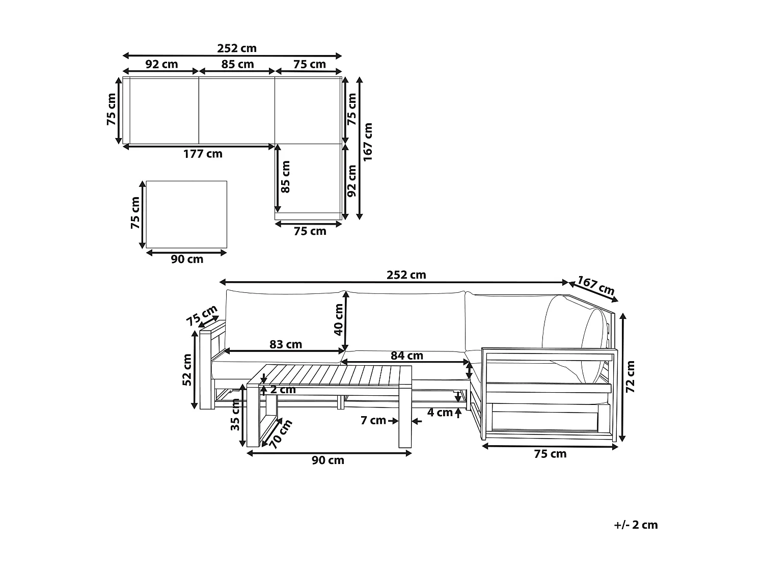Ensemble de canapés d'angle de jardin 4 places TIMOR Côté droite Bois d'acacia certifié Marron foncé