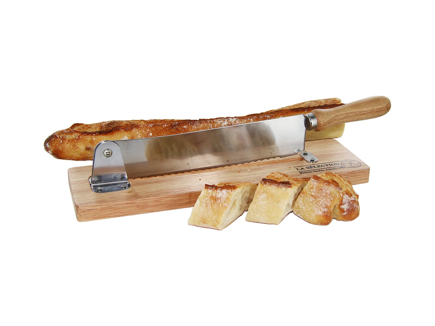 Brotschneidemaschine aus Holz und Edelstahl