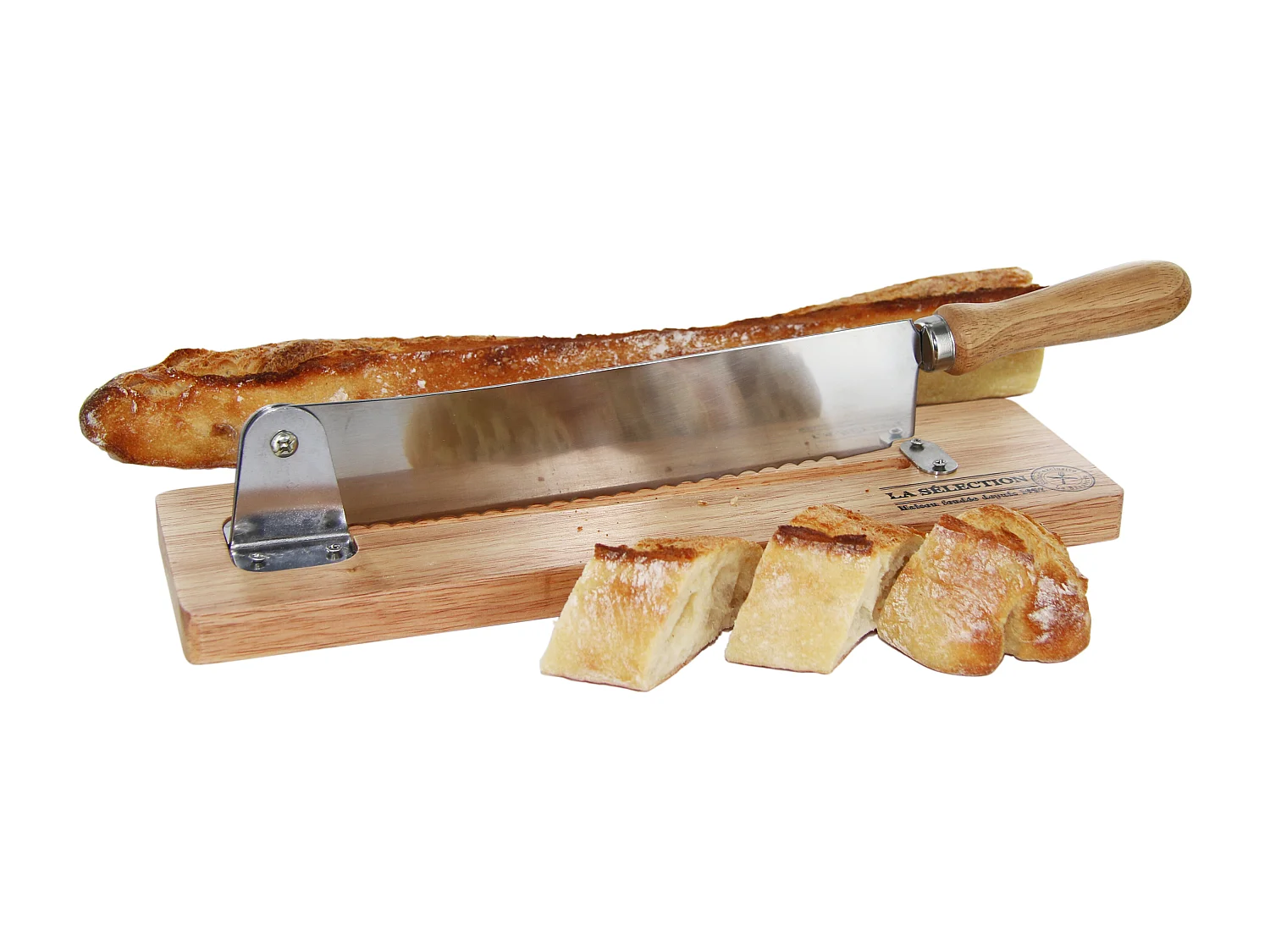 Brotschneidemaschine aus Holz und Edelstahl