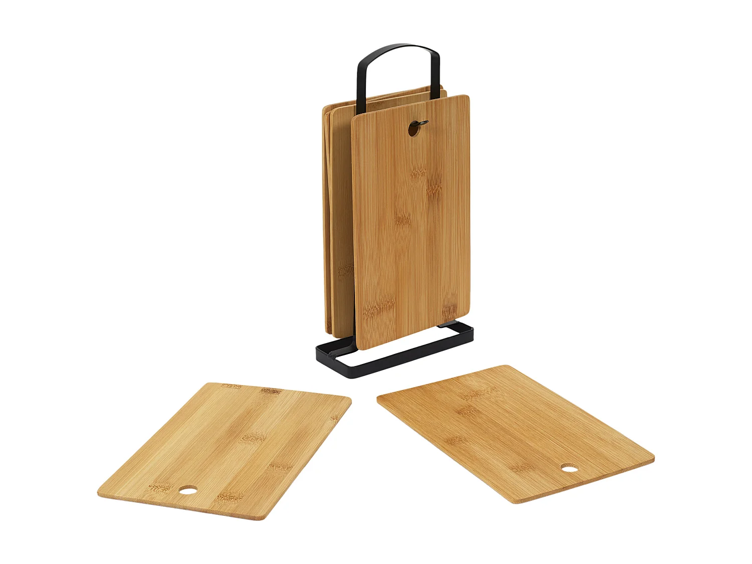 Planche A Decouper Bambou X6 Avec Socle Metal Marron, Noir