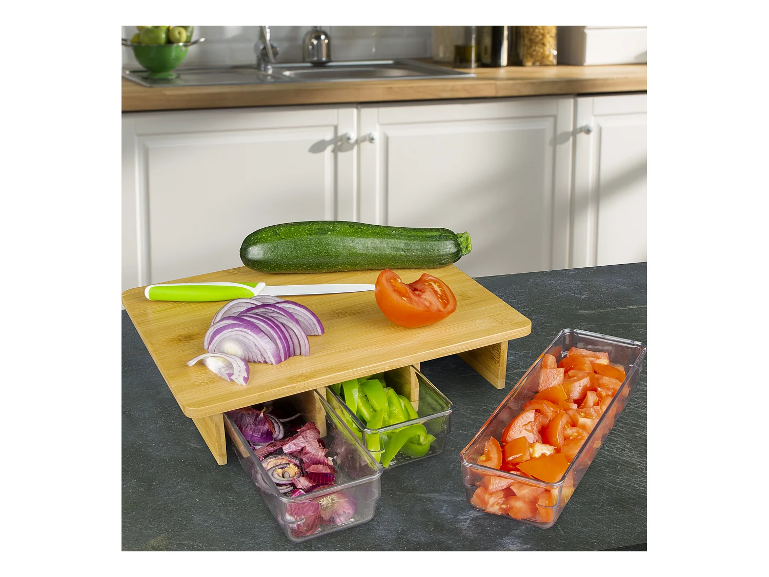 Planche A Decouper Avec 3 Compartiments Marron, Transparent