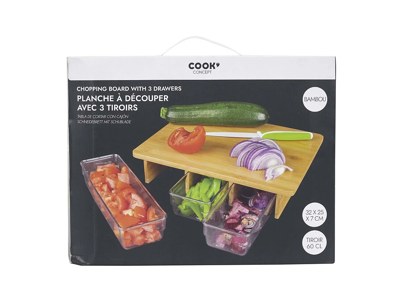 Planche A Decouper Avec 3 Compartiments Marron, Transparent