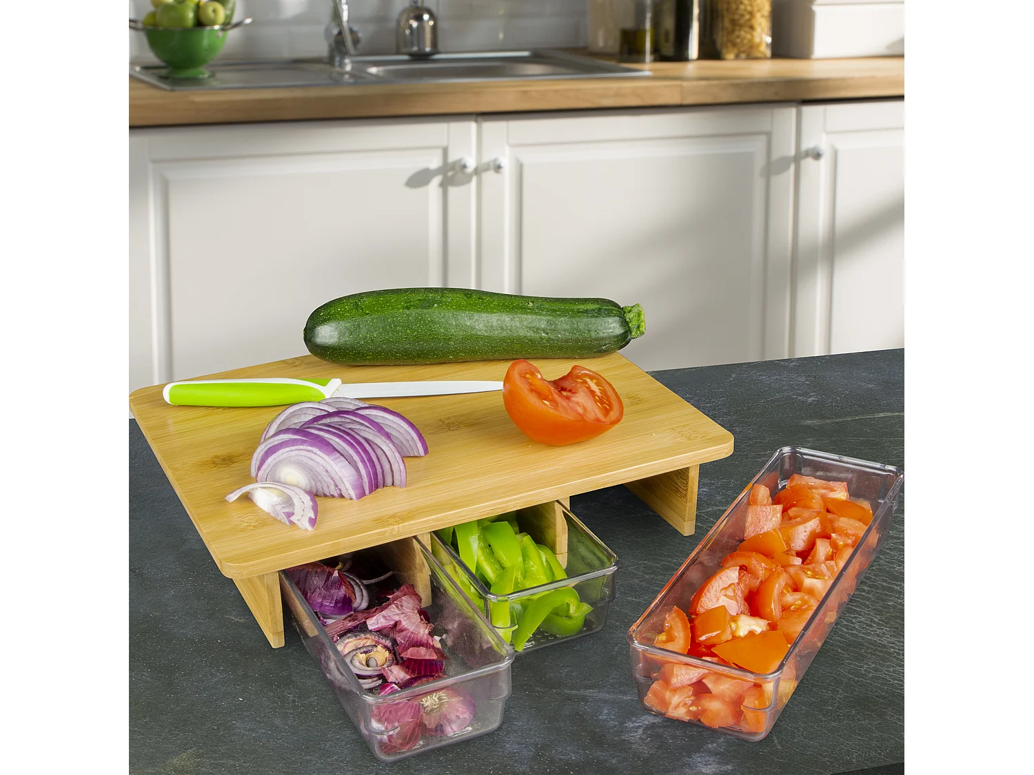 Planche A Decouper Avec 3 Compartiments Marron, Transparent