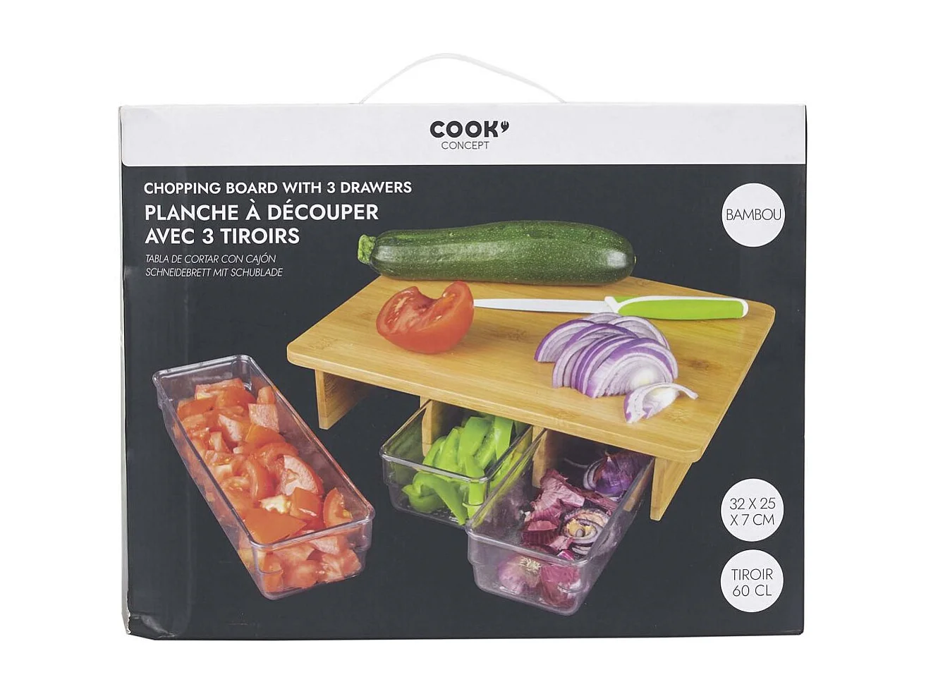 Planche A Decouper Avec 3 Compartiments Marron, Transparent