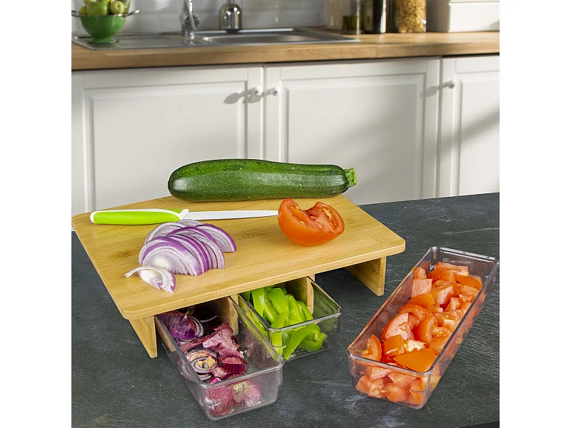 Planche A Decouper Avec 3 Compartiments Marron, Transparent