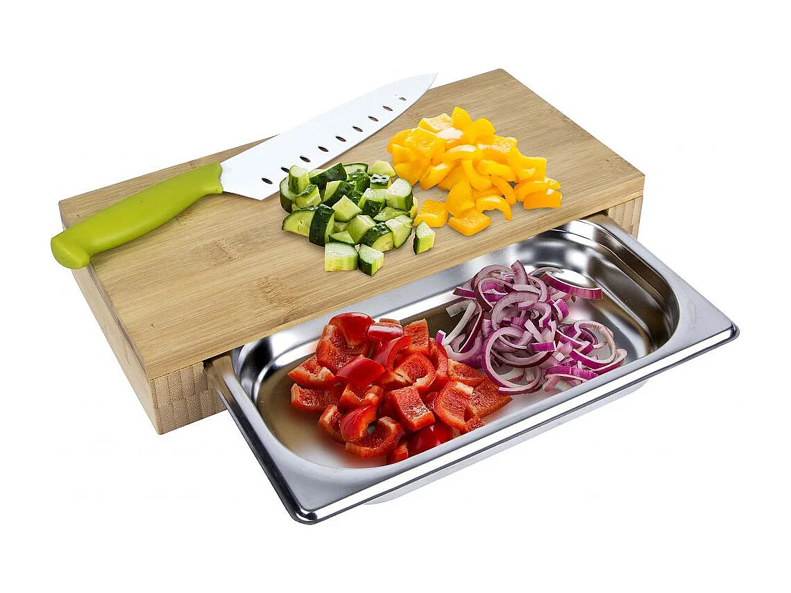 Planche A Decouper Tiroir Integre 32.5x16.2x5.5 Beige, Argent