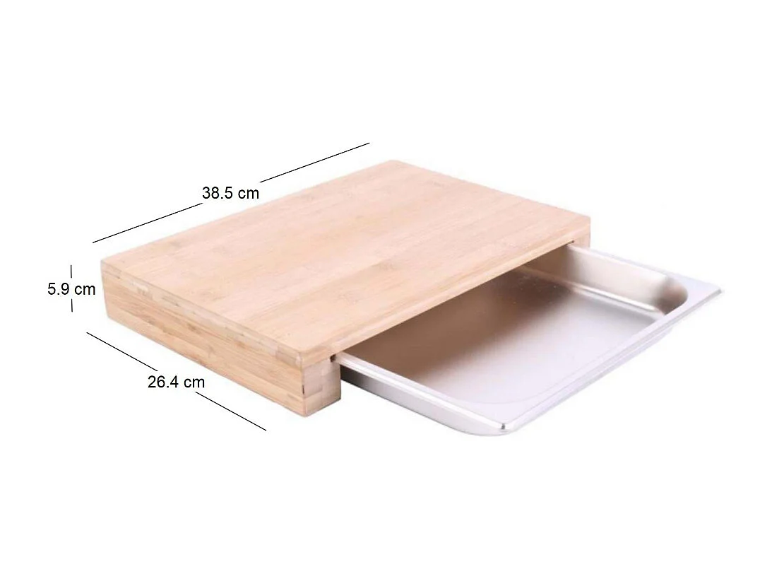 Planche A Decouper Tiroir Integre 38.5x26.5x5.5 Beige, Argent