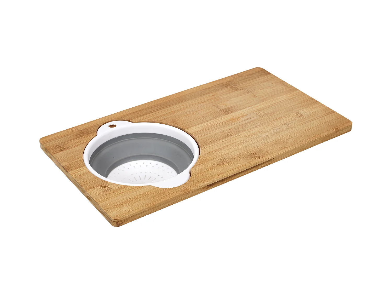 Schneidebrett aus Bambus mit Sieb ausgestattet
