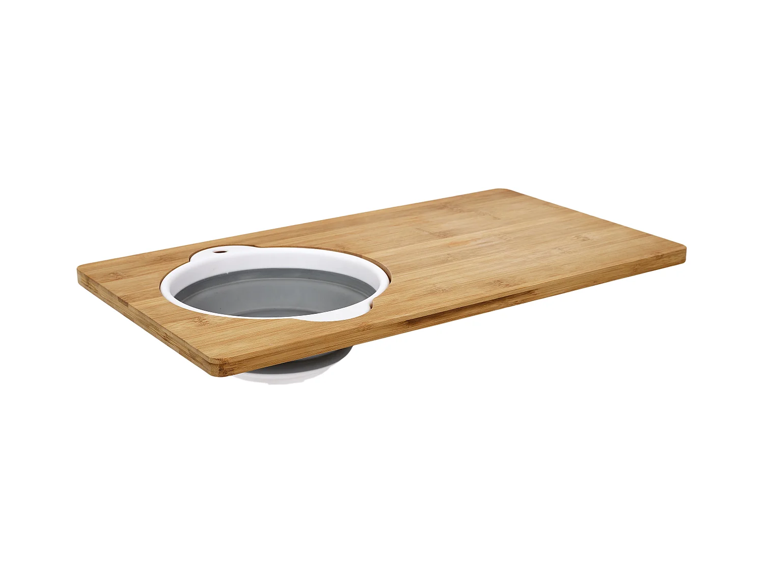 Schneidebrett aus Bambus mit Sieb ausgestattet