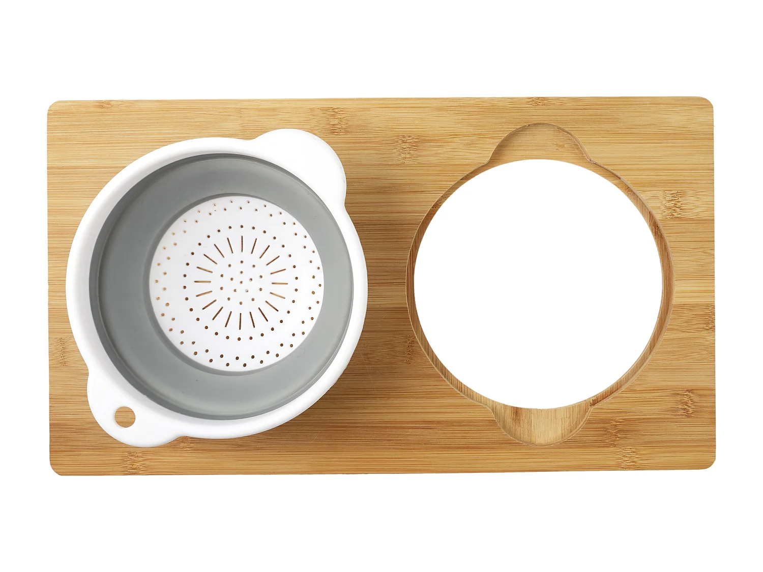 Planche A Decouper Bambou Passoire Integree Marron, Gris