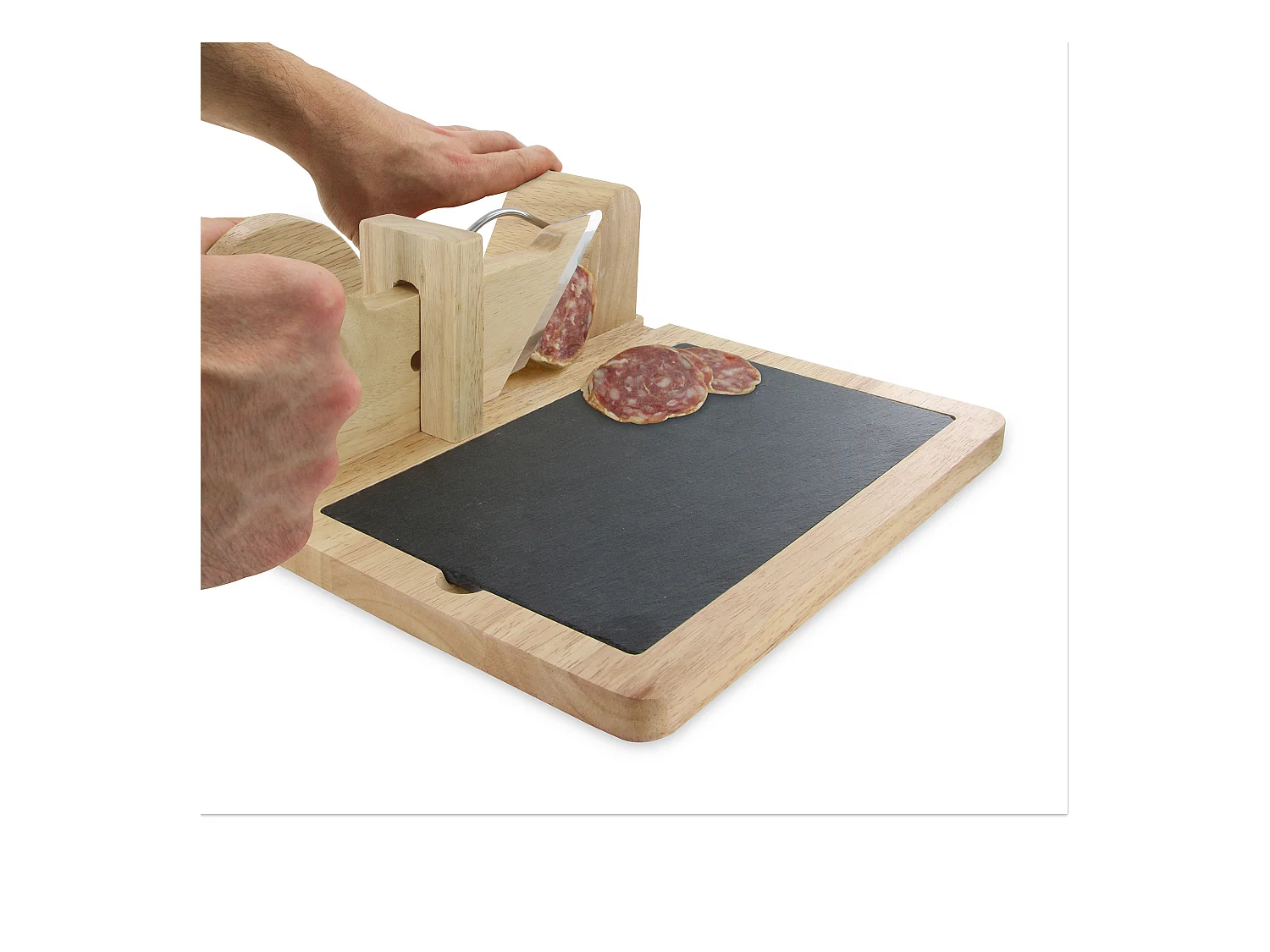 Trancheuse A Charcuterie Avec Plateau Ardoise Marron, Noir