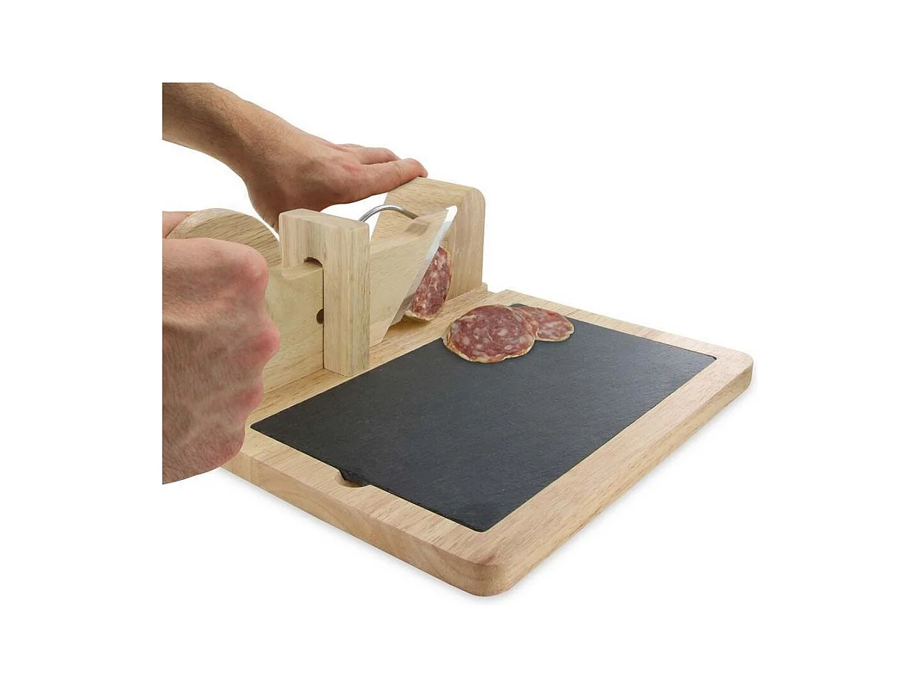 Trancheuse A Charcuterie Avec Plateau Ardoise Marron, Noir